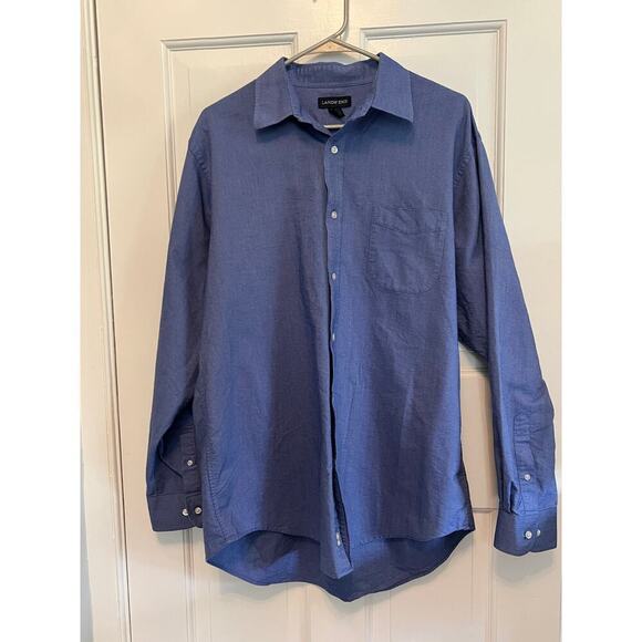 Lands' End Men's L Muted Blue Casual Button Up Long Sleeve Shirt Cotton Blend - Picture 1 of 11